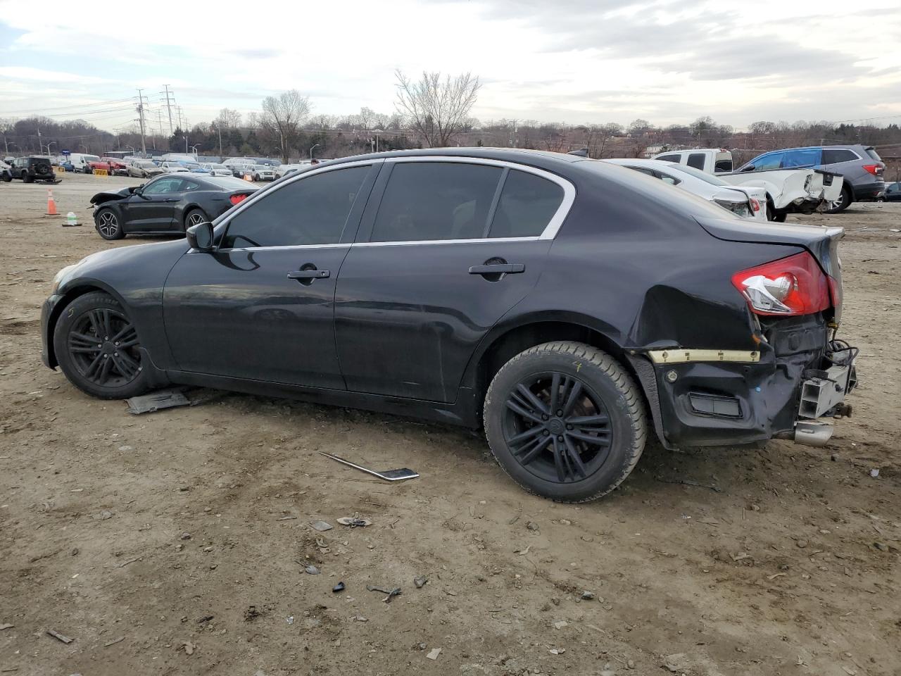 2013 Infiniti G VIN JN1CV6AR3DM758320 Copart auction photo, side / undercarriage damage thumbnail 2