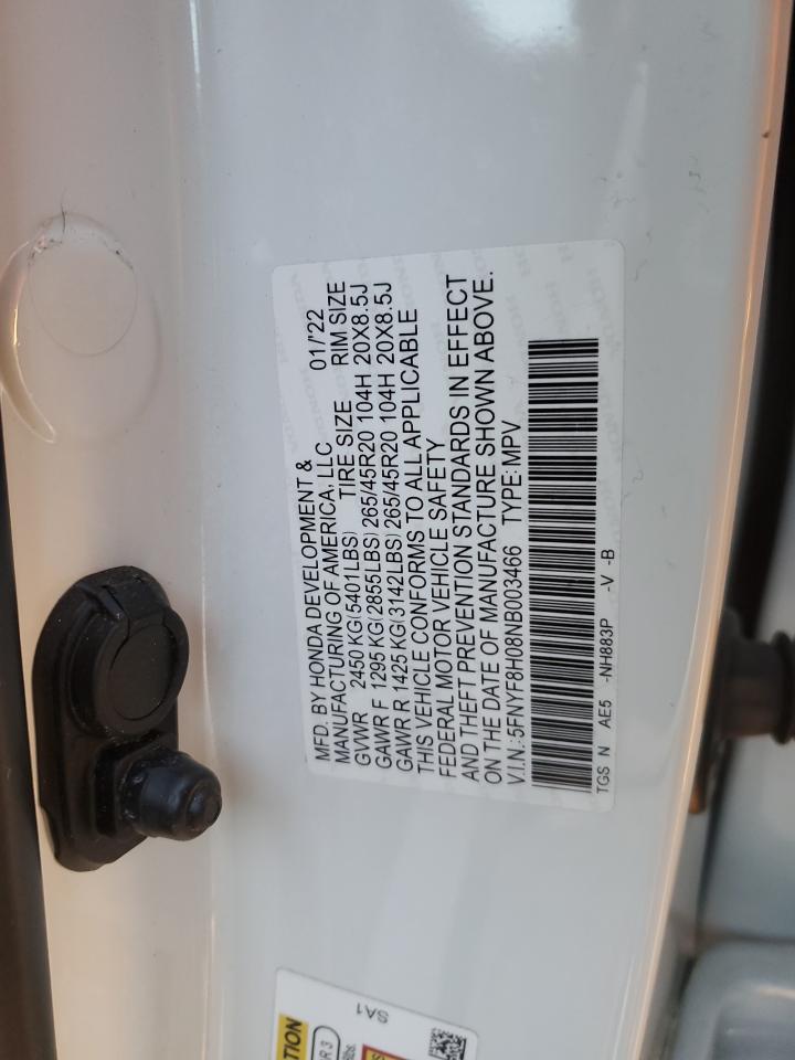 2022 Honda Passport VIN 5FNYF8H08NB003466 Copart auction photo, side damage thumbnail 12