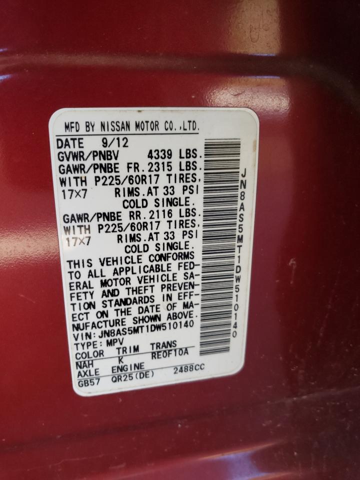 2013 Nissan Rogue VIN JN8AS5MT1DW510140 Copart auction photo, front end damage thumbnail 14