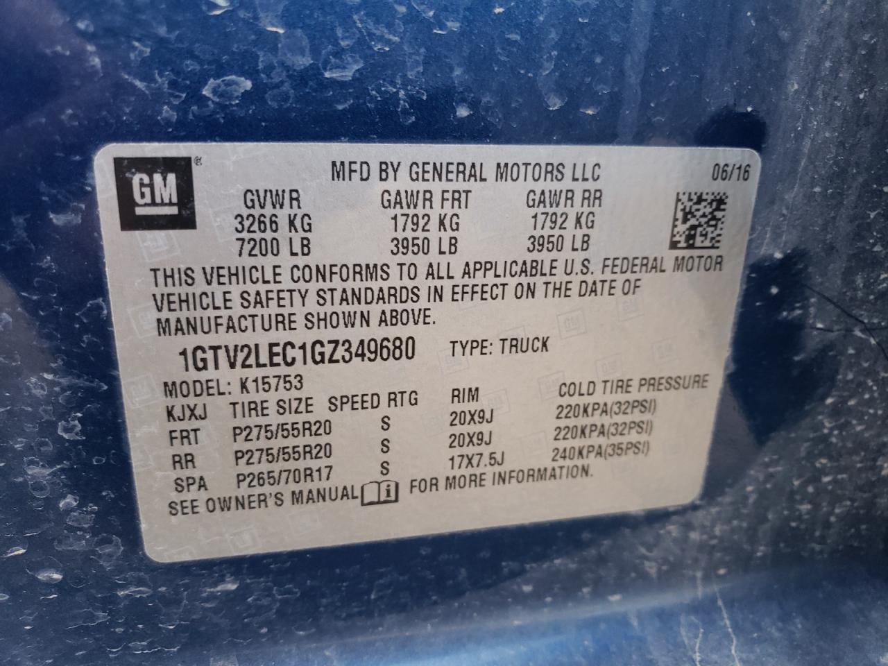 2016 GMC Sierra VIN 1GTV2LEC1GZ349680 Copart auction photo, front end damage thumbnail 14