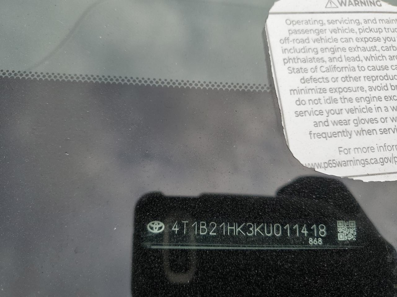 2019 Toyota Camry VIN 4T1B21HK3KU011418 Copart auction photo, side / front end damage thumbnail 12