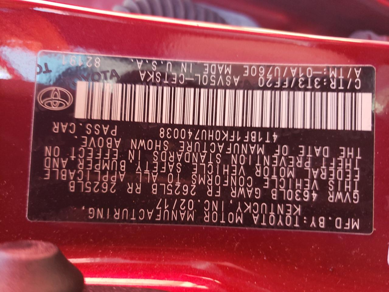 2017 Toyota Camry VIN 4T1BF1FK0HU740038 Copart auction photo, side / minor dent/scratches damage thumbnail 12
