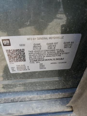 2022 Chevrolet Traverse VIN 1GNERGKWXNJ136182 Copart auction photo, rear end / side damage thumbnail 13