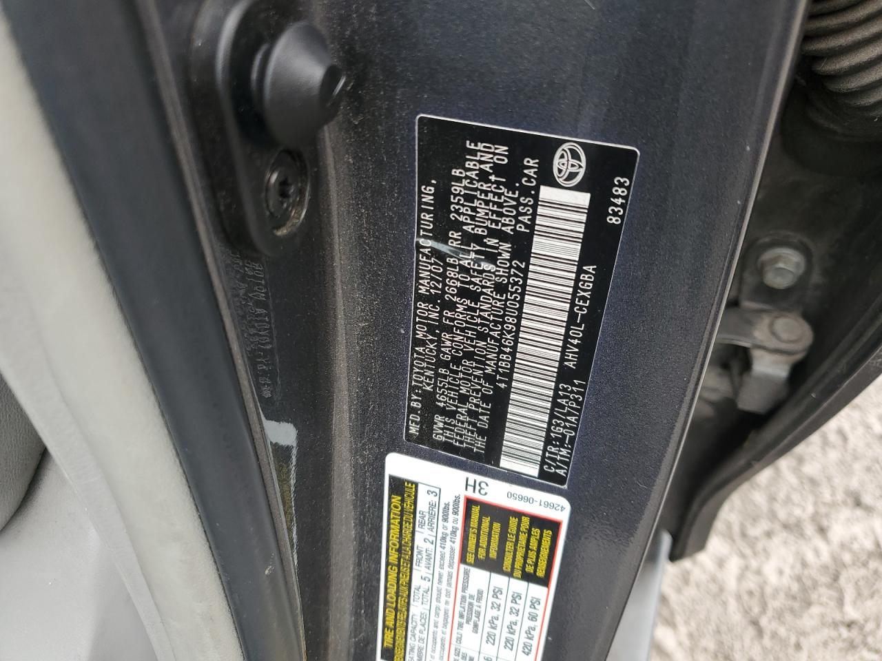 2008 Toyota Camry VIN 4T1BB46K98U055372 Copart auction photo, front end / minor dent/scratches damage thumbnail 12