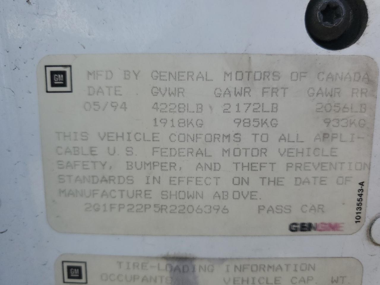 1994 Chevrolet Camaro VIN 2G1FP22P5R2206396 Copart auction photo, vandalism damage thumbnail 12