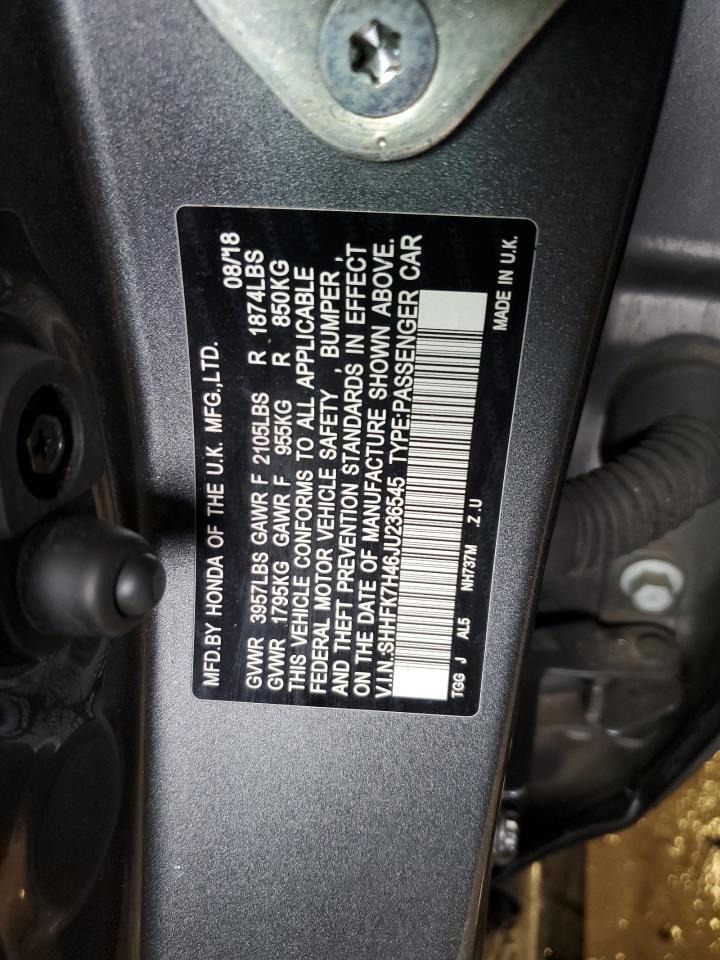 2018 Honda Civic VIN SHHFK7H46JU236545 Copart auction photo, all over / undercarriage damage thumbnail 12