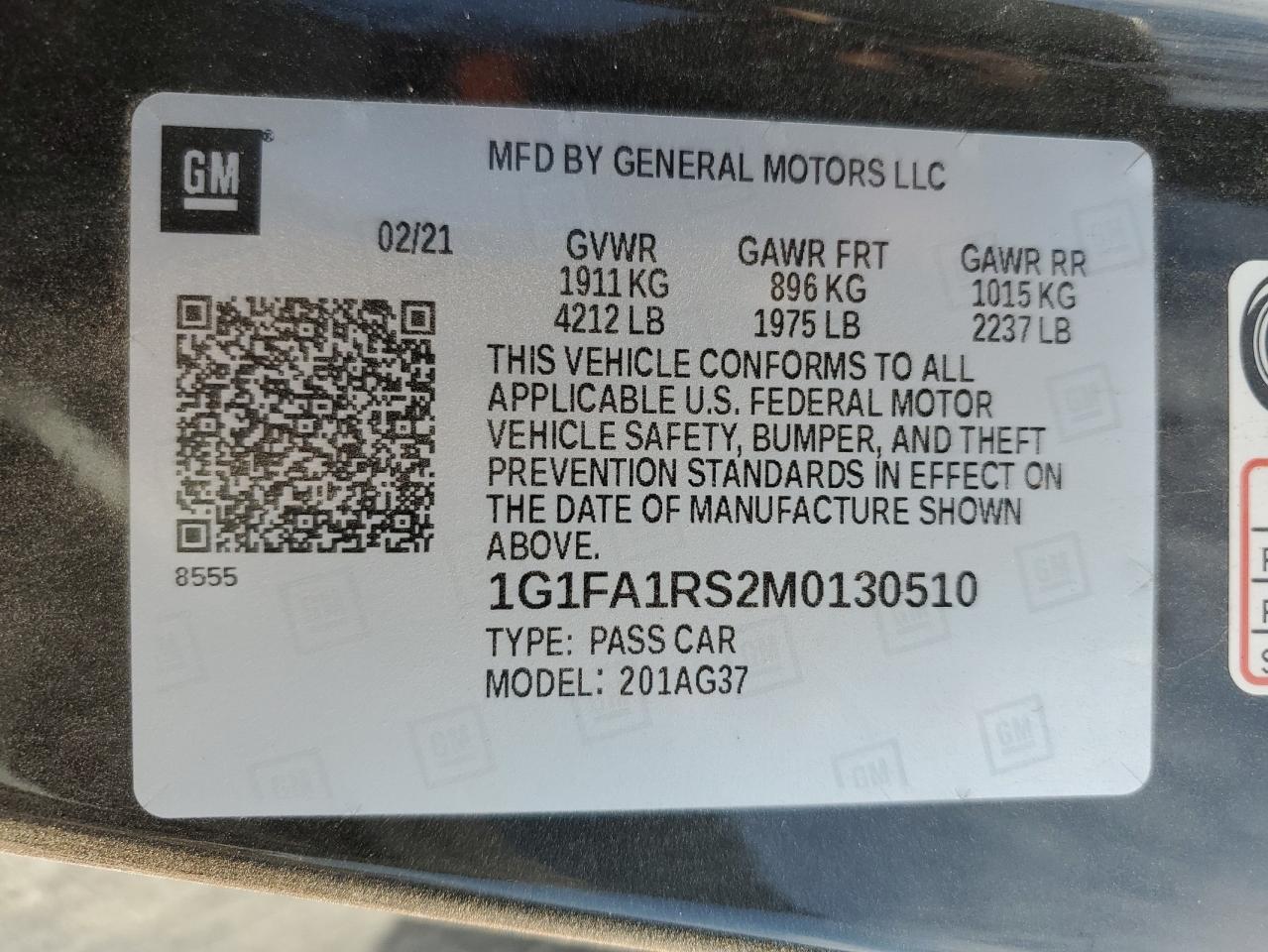 2021 Chevrolet Camaro VIN 1G1FA1RS2M0130510 Copart auction photo, all over / hail damage thumbnail 12