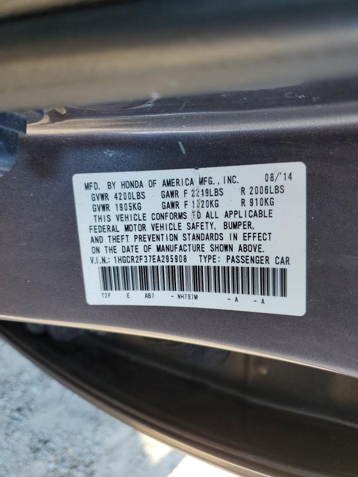 2014 Honda Accord VIN 1HGCR2F37EA295908 Copart auction photo, rear end / side damage thumbnail 12
