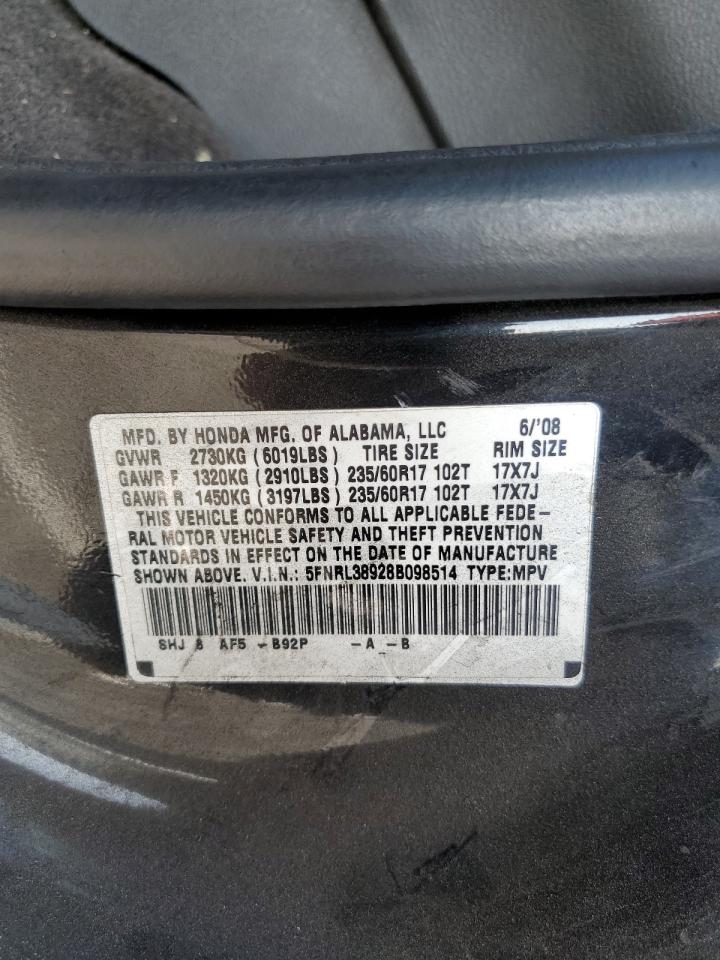 2008 Honda Odyssey VIN 5FNRL38928B098514 Copart auction photo, all over damage thumbnail 13