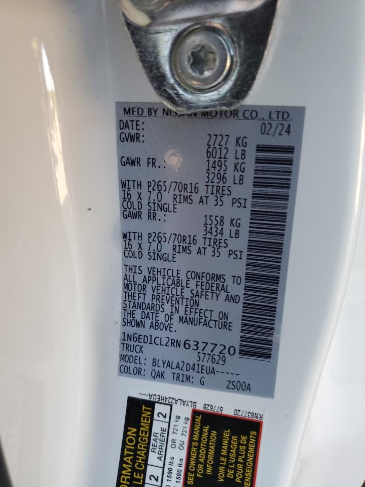 2024 Nissan Navara (Frontier) VIN 1N6ED1CL2RN637720 Copart auction photo, front end damage thumbnail 12