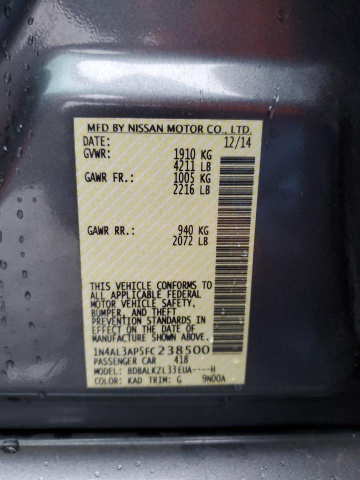 2015 Nissan Altima VIN 1N4AL3AP5FC238500 Copart auction photo, front end / all over damage thumbnail 14