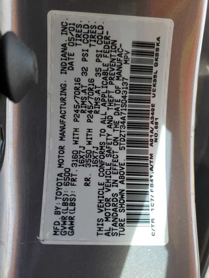 2001 Toyota Sequoia VIN 5TDZT34A71S043137 Copart auction photo, rear end damage thumbnail 13