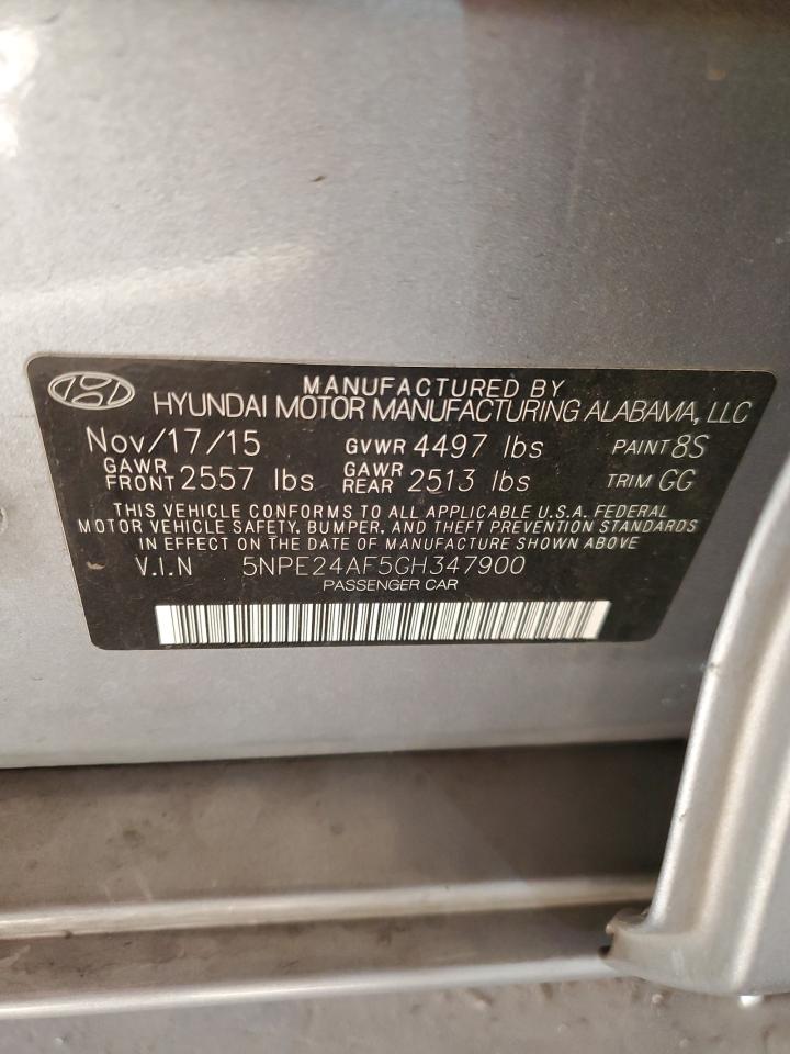 2016 Hyundai Sonata VIN 5NPE24AF5GH347900 Copart auction photo, mechanical / minor dent/scratches damage thumbnail 12