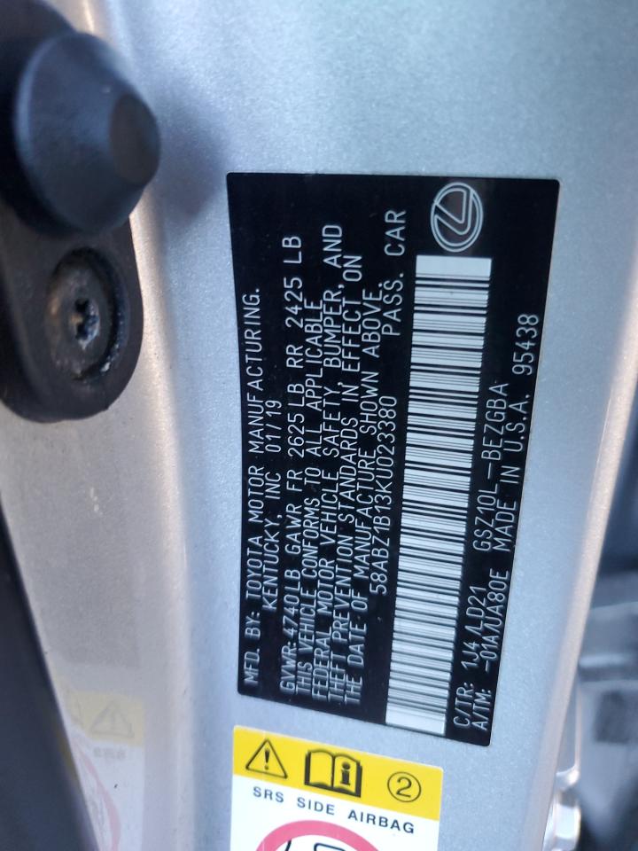 2019 Lexus ES VIN 58ABZ1B13KU023380 Copart auction photo, all over / undercarriage damage thumbnail 12