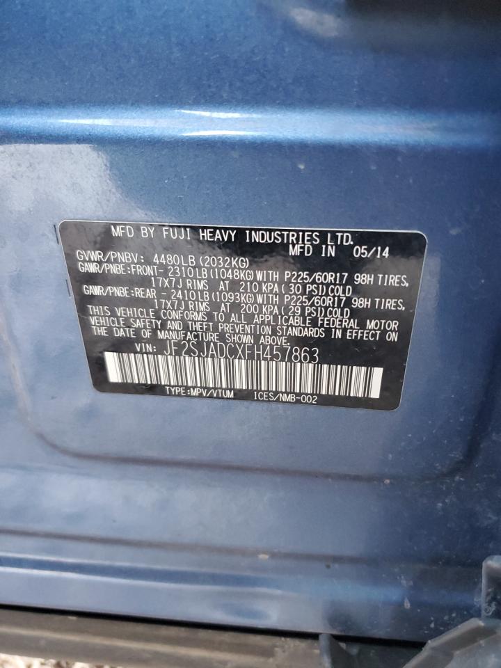 2015 Subaru Forester VIN JF2SJADCXFH457863 Copart auction photo, all over damage thumbnail 12