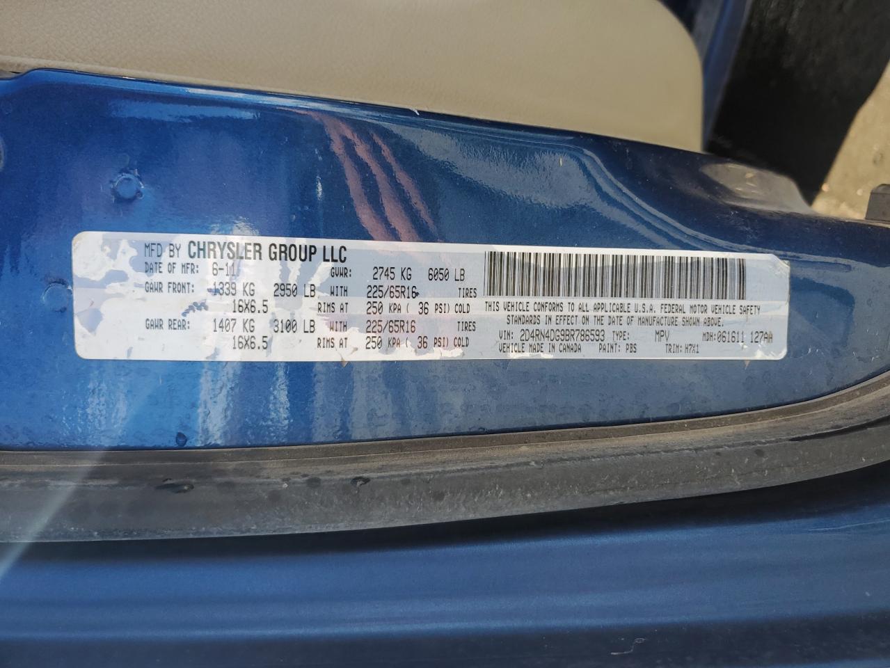 2011 Dodge Caravan VIN 2D4RN4DG9BR786593 Copart auction photo, front end damage thumbnail 14
