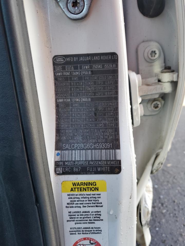 2016 Land Rover Discovery VIN SALCP2BG6GH593091 Copart auction photo, side damage thumbnail 12