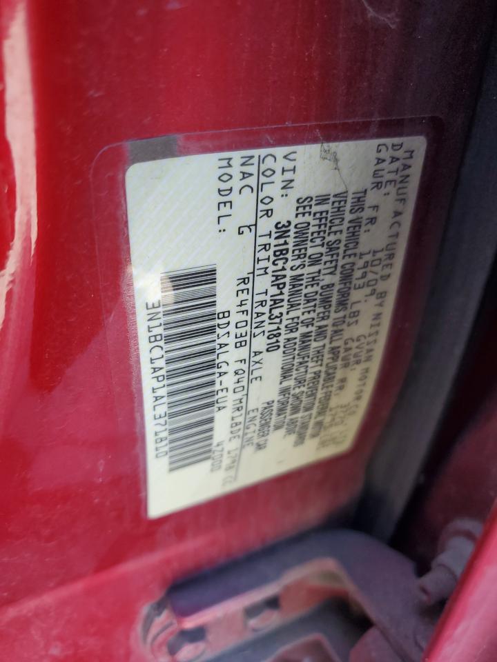 2010 Nissan Versa VIN 3N1BC1AP1AL371810 Copart auction photo, stripped damage thumbnail 12