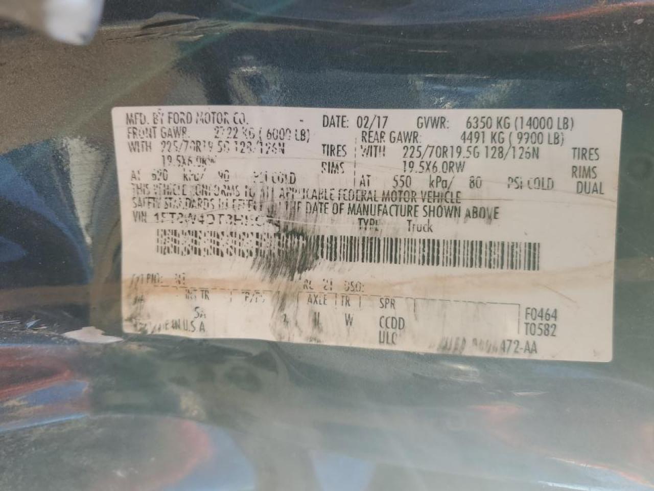 2017 Ford F450 VIN 1FT8W4DT3HEC73199 Copart auction photo, front end / all over damage thumbnail 12