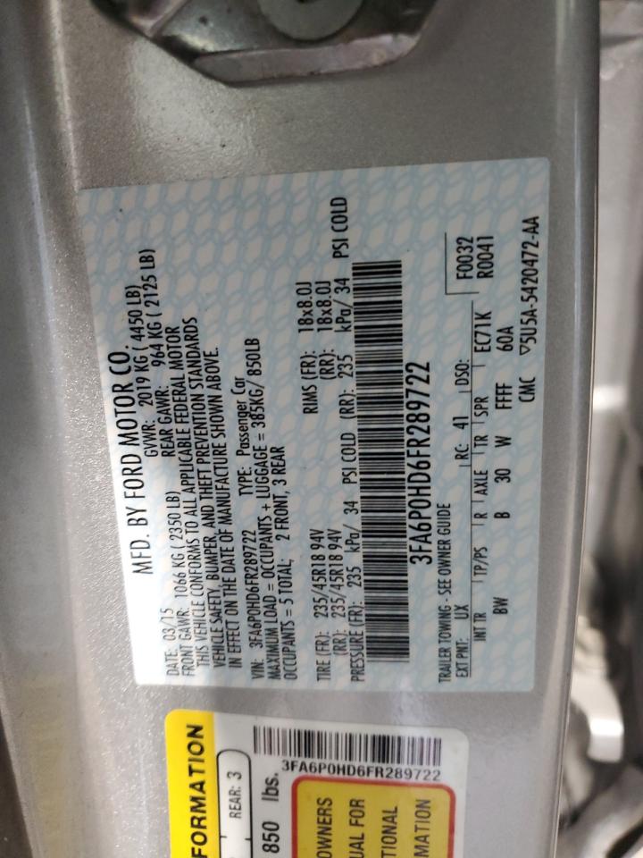 2015 Ford Fusion VIN 3FA6P0HD6FR289722 Copart auction photo, side / front end damage thumbnail 12