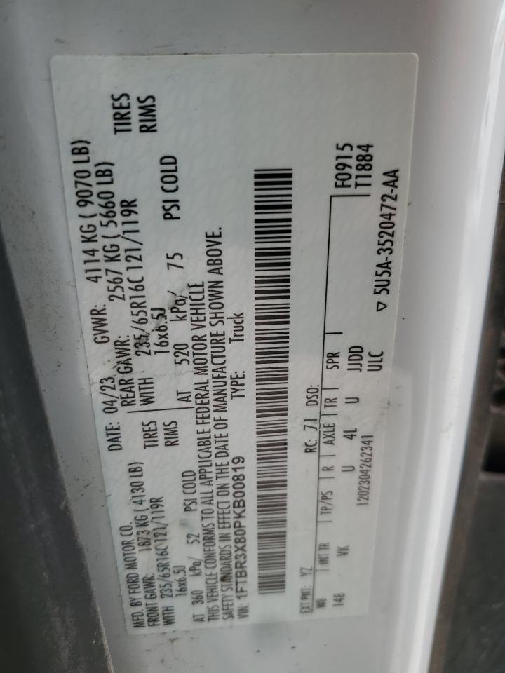 2023 Ford Transit VIN 1FTBR3X80PKB00819 Copart auction photo, side / minor dent/scratches damage thumbnail 13