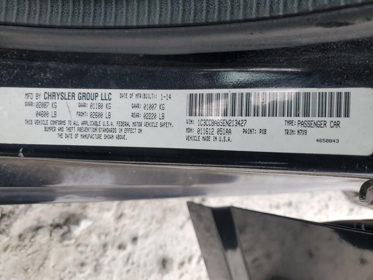 2014 Chrysler 200 VIN 1C3CCBAB5EN213427 Copart auction photo, rear end / undercarriage damage thumbnail 14