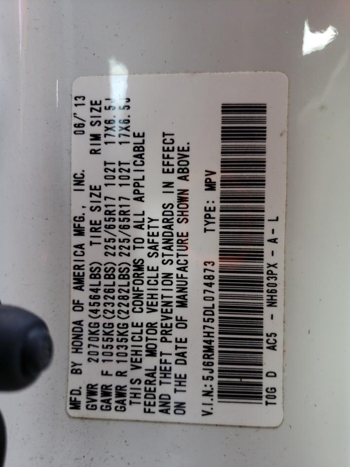 2013 Honda CR-V VIN 5J6RM4H75DL074873 Copart auction photo, all over / mechanical damage thumbnail 14
