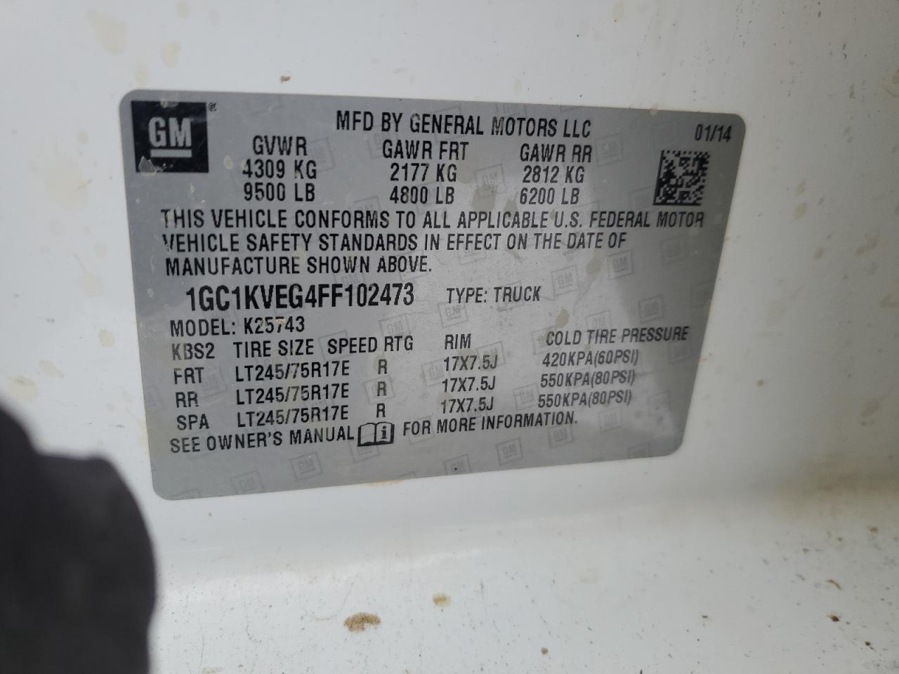 2015 Chevrolet Silverado VIN 1GC1KVEG4FF102473 Copart auction photo, front end / minor dent/scratches damage thumbnail 12