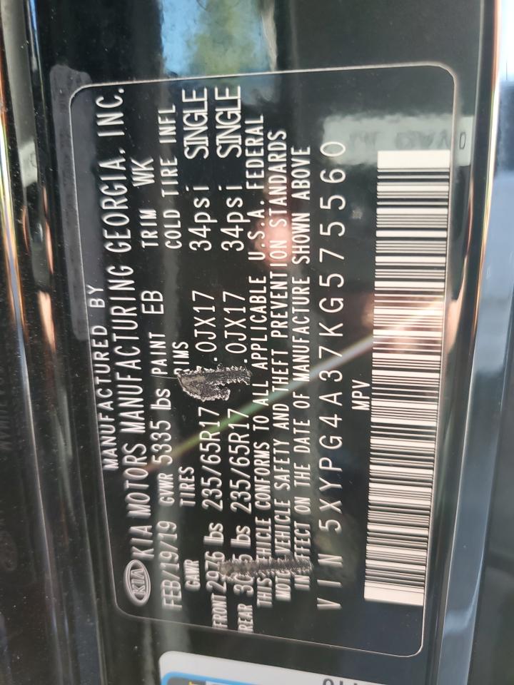 2019 KIA Sorento VIN 5XYPG4A37KG575560 Copart auction photo, front end / undercarriage damage thumbnail 13