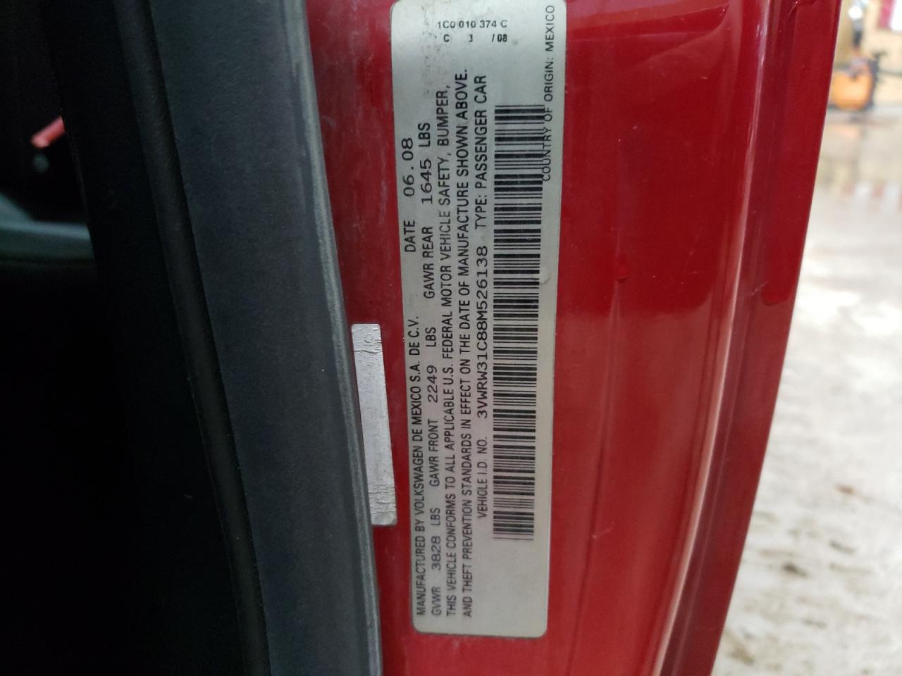 2008 Volkswagen Beetle VIN 3VWRW31C88M526138 Copart auction photo, front end / minor dent/scratches damage thumbnail 13
