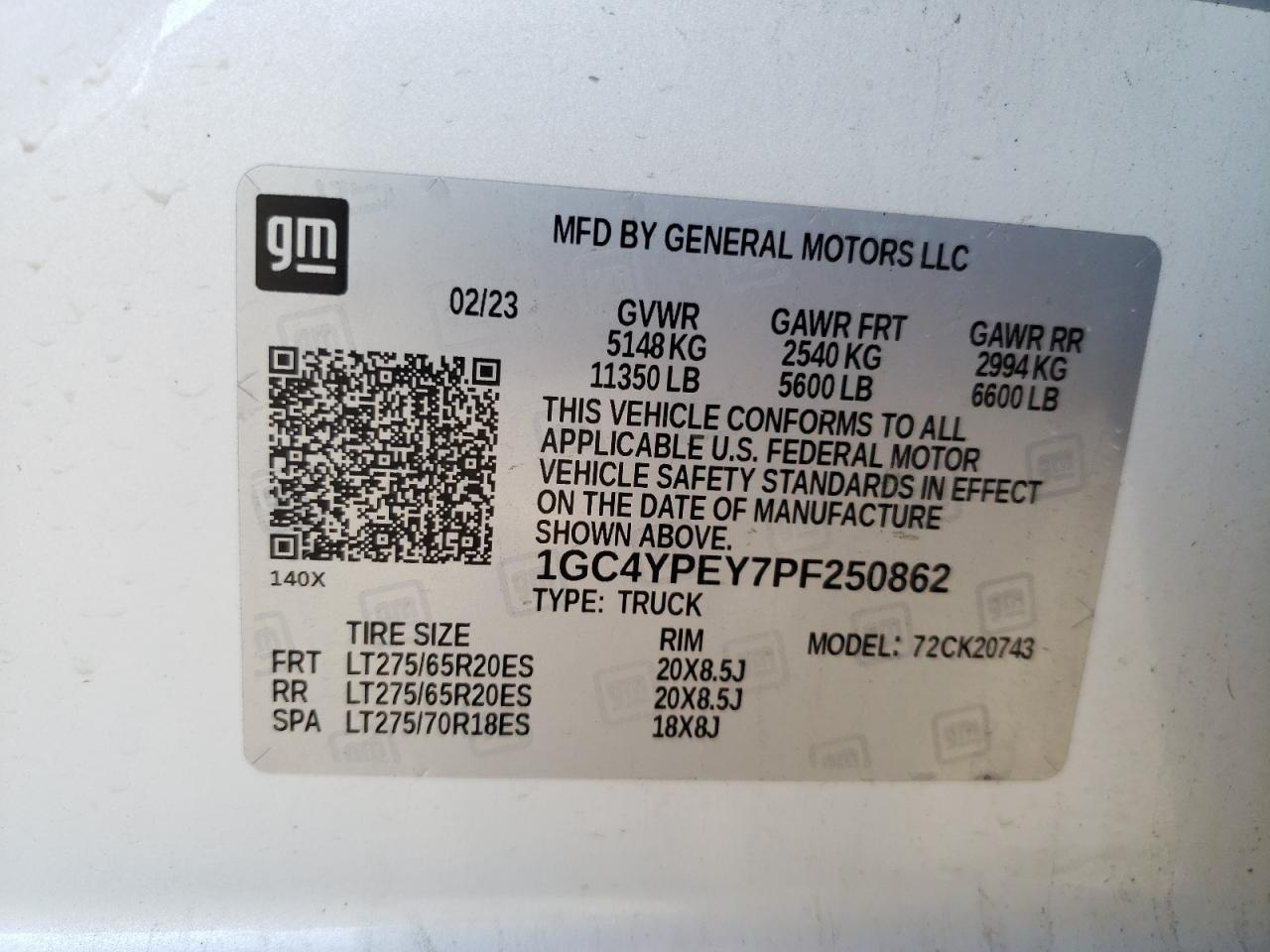2023 Chevrolet Silverado VIN 1GC4YPEY7PF250862 Copart auction photo, burn - interior / front end damage thumbnail 12