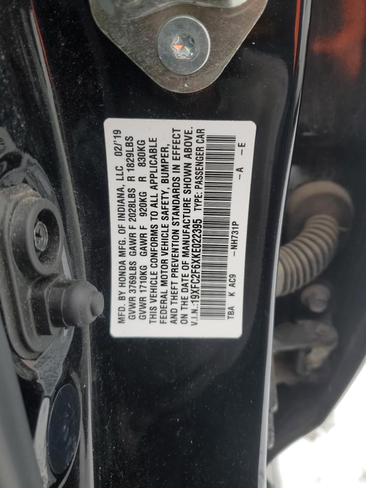 2019 Honda Civic VIN 19XFC2F6XKE022395 Copart auction photo, front end damage thumbnail 12