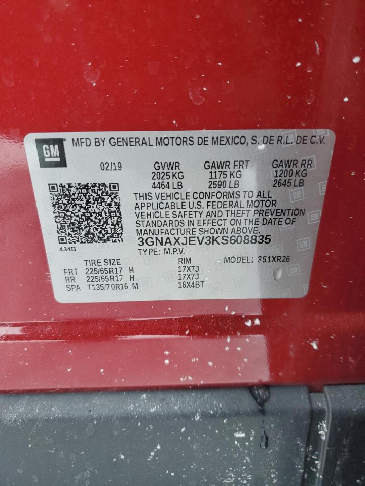 2019 Chevrolet Equinox VIN 3GNAXJEV3KS608835 Copart auction photo, front end / side damage thumbnail 13
