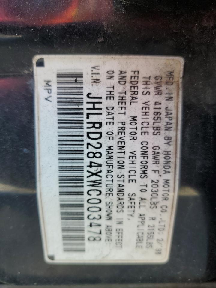 1998 Honda CR-V VIN JHLRD284XWC003478 Copart auction photo, front end / side damage thumbnail 14