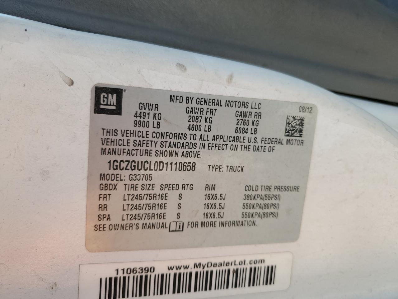 2013 Chevrolet Express VIN 1GCZGUCL0D1110658 Copart auction photo, minor dent/scratches damage thumbnail 13