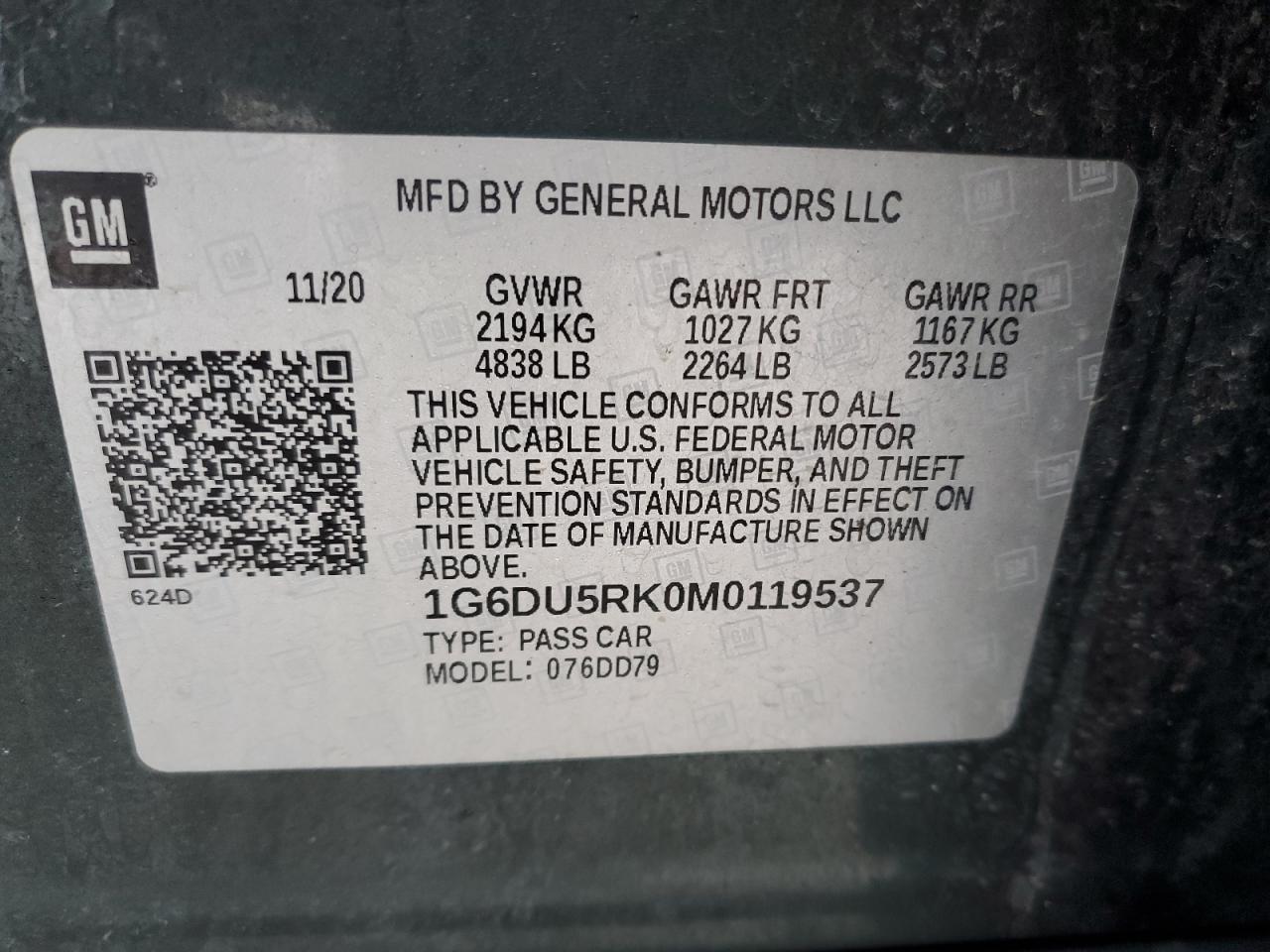 2021 Cadillac CT5 VIN 1G6DU5RK0M0119537 Copart auction photo, front end / rear end damage thumbnail 12