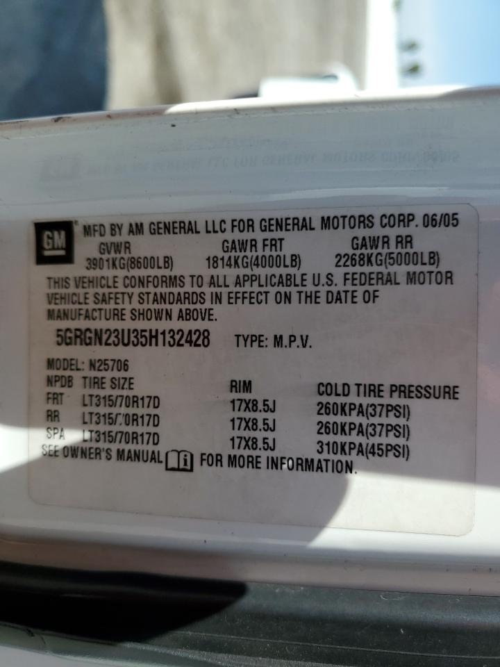 2005 Hummer H2 VIN 5GRGN23U35H132428 Copart auction photo, front end / minor dent/scratches damage thumbnail 13