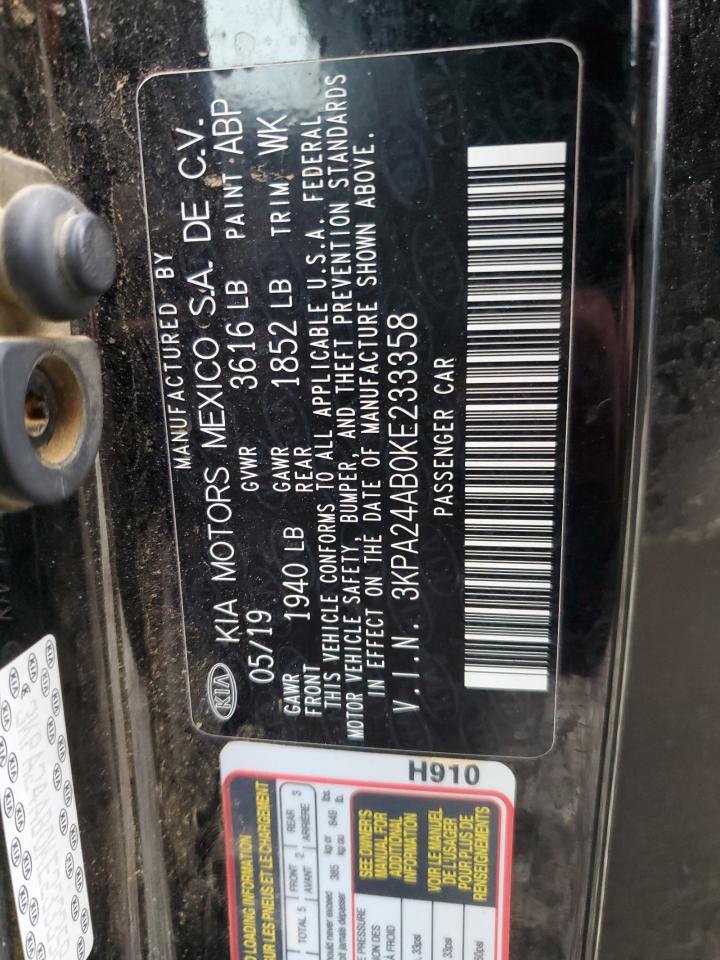 2019 KIA Rio VIN 3KPA24AB0KE233358 Copart auction photo, front end / rear end damage thumbnail 14