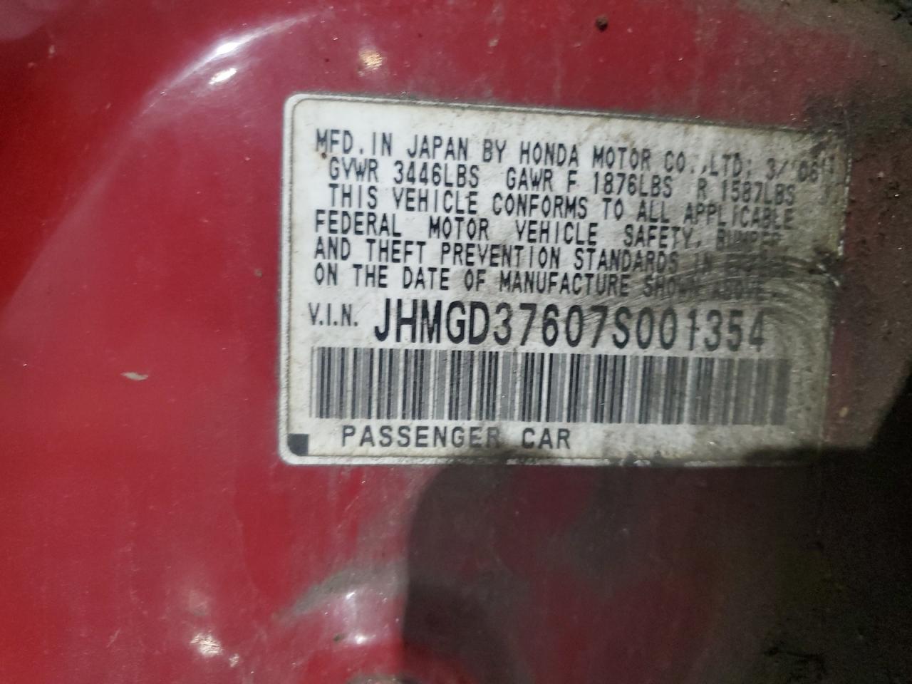2007 Honda Fit VIN JHMGD37607S001354 Copart auction photo, front end / minor dent/scratches damage thumbnail 12