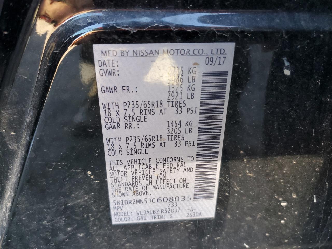 2018 Nissan Pathfinder VIN 5N1DR2MN5JC608035 Copart auction photo, undercarriage / front end damage thumbnail 13