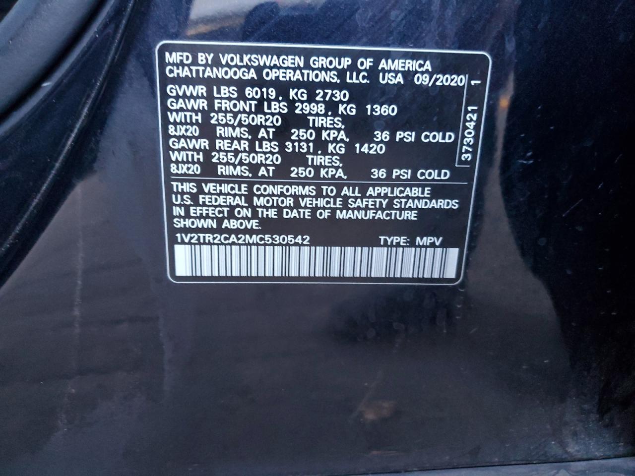 2021 Volkswagen Atlas VIN 1V2TR2CA2MC530542 Copart auction photo, all over damage thumbnail 12