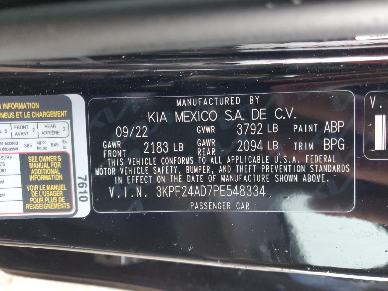 2023 KIA Forte VIN 3KPF24AD7PE548334 Copart auction photo, front end damage thumbnail 12