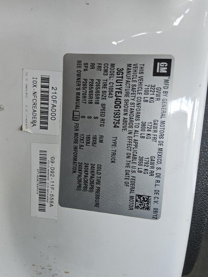 2013 GMC Sierra VIN 3GTU1YEJ4DG193754 Copart auction photo, side damage thumbnail 12