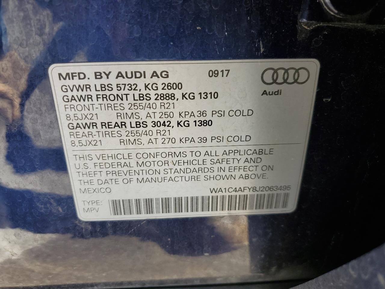 2018 Audi SQ5 VIN WA1C4AFY8J2063495 Copart auction photo, rear end damage thumbnail 12