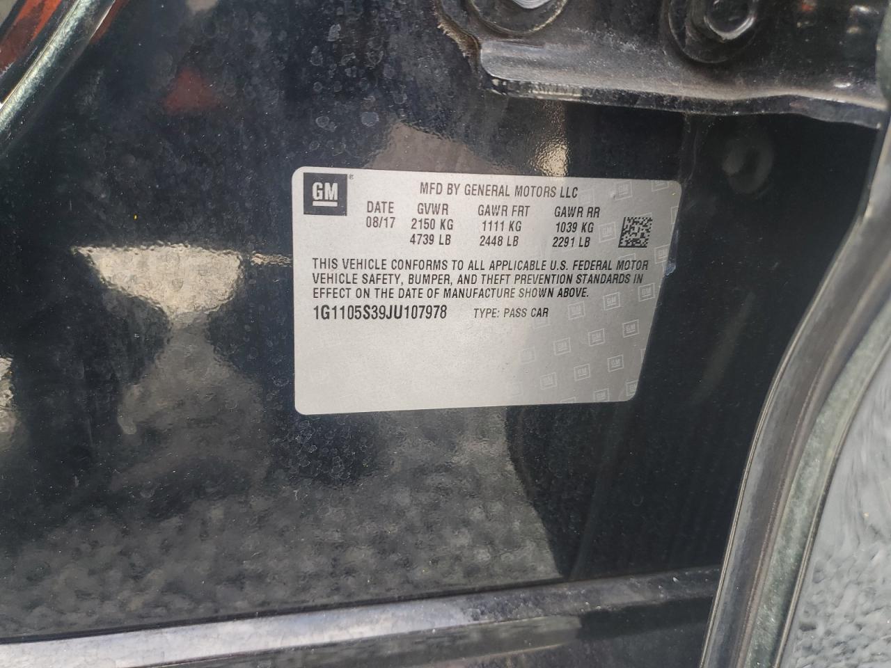 2018 Chevrolet Impala VIN 1G1105S39JU107978 Copart auction photo, front end / mechanical damage thumbnail 15