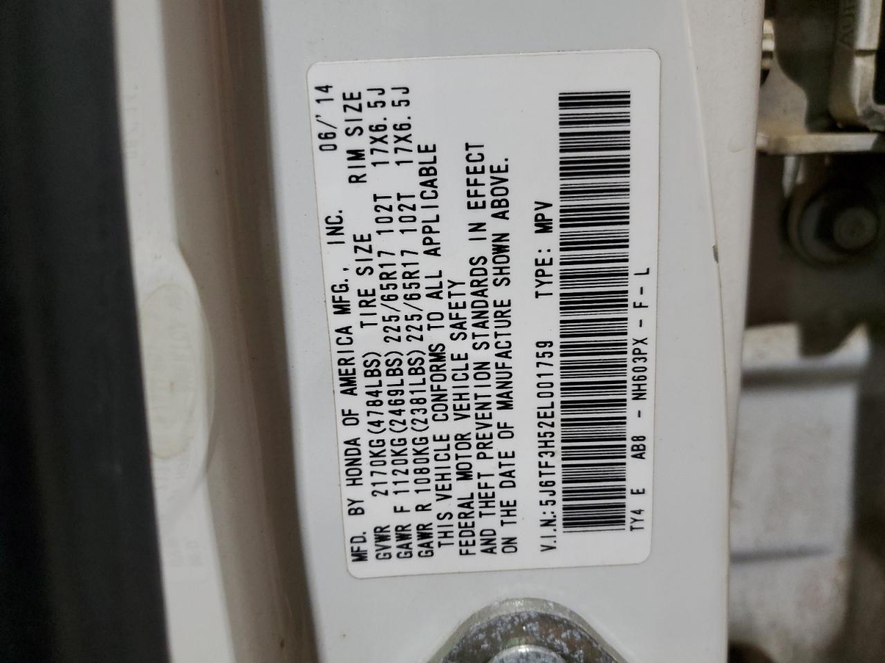 2014 Honda Crosstour VIN 5J6TF3H52EL001759 Copart auction photo, front end / mechanical damage thumbnail 14