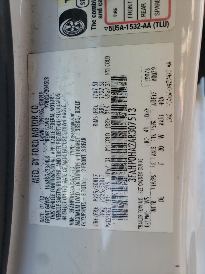 2010 Ford Fusion VIN 3FAHP0HA2AR307513 Copart auction photo, front end / rear end damage thumbnail 14