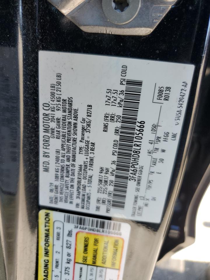 2020 Ford Fusion VIN 3FA6P0HD8LR105666 Copart auction photo, front end / side damage thumbnail 14