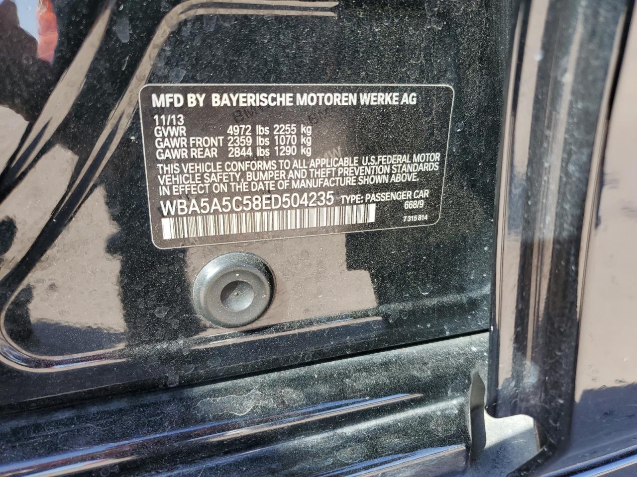 2014 BMW 5er VIN WBA5A5C58ED504235 Copart auction photo, rear end / front end damage thumbnail 14