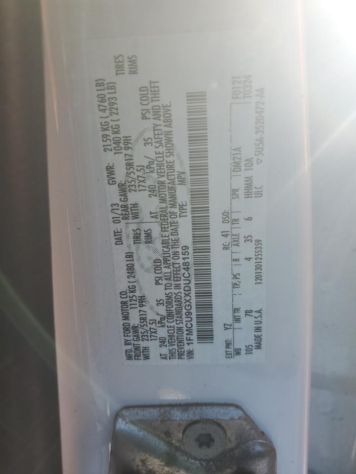 2013 Ford Escape VIN 1FMCU9GXXDUC48159 Copart auction photo, front end damage thumbnail 13